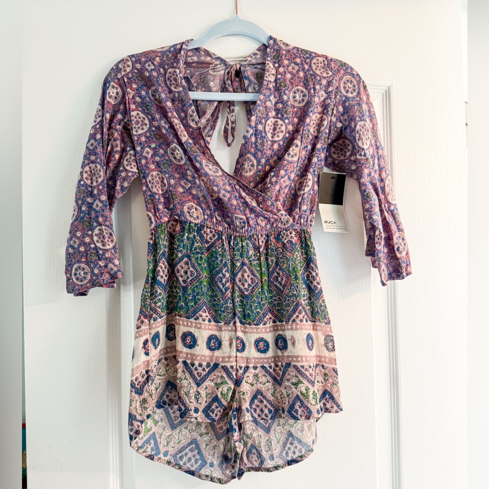 RVCA Purple and Green Patterned Jumpsuit